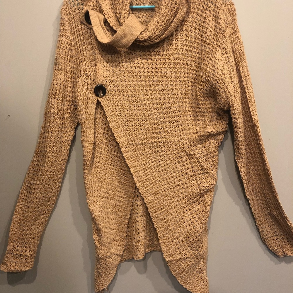 Brown Turtleneck Asymmetric Sweater - Picture 4 of 7